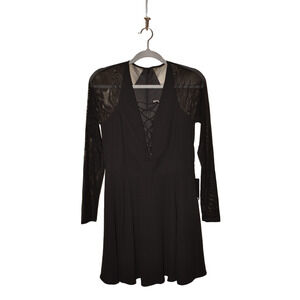 EXPRESS NEW $88 Sheer‎ Mesh Sleeve Lace-Up Skater Dress Black Size 6